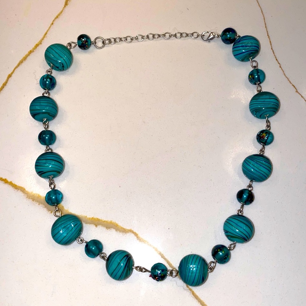 Beautiful turquoise glass bead adjustable necklace